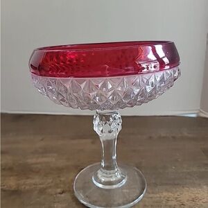 Vintage Indiana Glass Diamond Point Ruby Red Compote Bowl